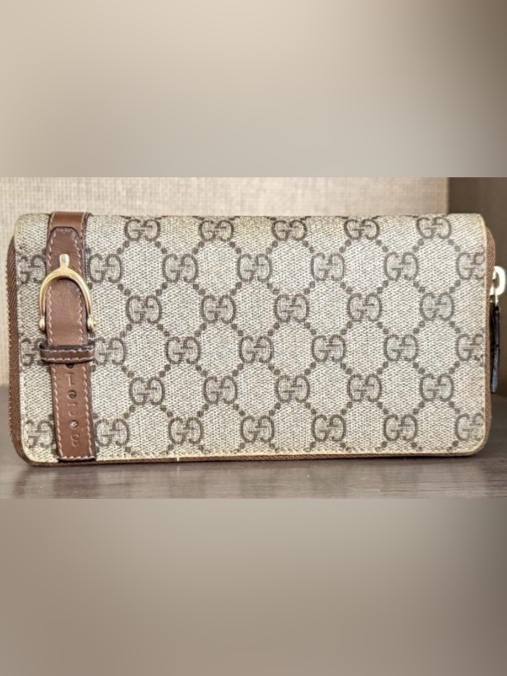 Gucci tan and brown buckle GG Canvas long Wallet with Brown Leather Trim - Picture 9 of 9